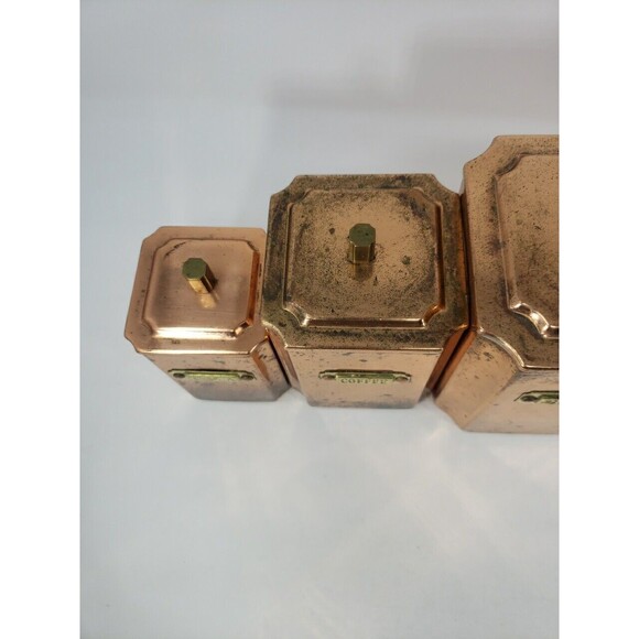 Copper Canister Set Square Vintage Made in Korea Lids Tea Sugar Flour Coffee - Picture 8 of 16